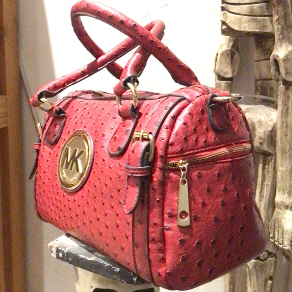 Michael Kors MK Red Ostrich Leather Medium Handbag - Rare find - Picture 2 of 6